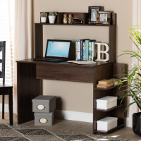 Baxton Studio SESD8015WI-Columbia-Desk Baxton Studio Garnet Modern and Contemporary Walnut Brown Finished Wood Desk with Shelves
